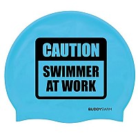 [해외]BUDDYSWIM 수영 모자 Caution Swimmer At Work Silicone 6136860756 Blue