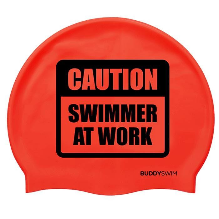 [해외]BUDDYSWIM 수영 모자 Caution Swimmer At Work Silicone 6136860759 Red