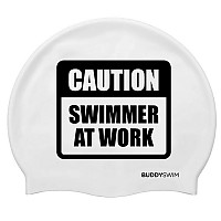 [해외]BUDDYSWIM 수영 모자 Caution Swimmer At Work Silicone 6136860760 White