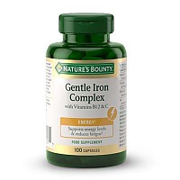 [해외]NATURES BOUNTY 중립 맛 Hierro Gentle Complex + Vitamin C & B12 100 모자 7139743813