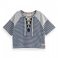 [해외]SCOTCH & SODA Lace Up Boxy 반팔 티셔츠 140642068 Ecru Navy Stripe