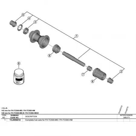 시마노 FH-TC500-MS/FH-TC500-HM 허브 축 3142675262