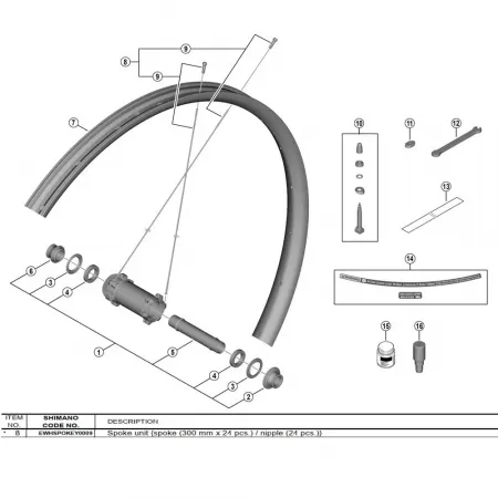 시마노 300 mm WH-M9200-TL-F15-B-29 EWHSPOKEY0009 스포크와 니플 키트 24 단위 3142845348