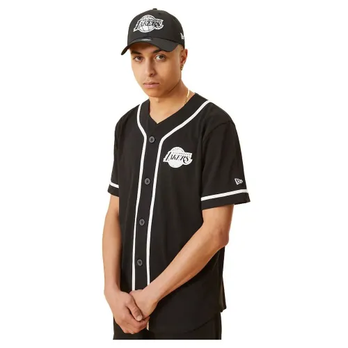 뉴에라 Distressed Logo Button Up LA 레이커스 반팔 티셔츠 138773975