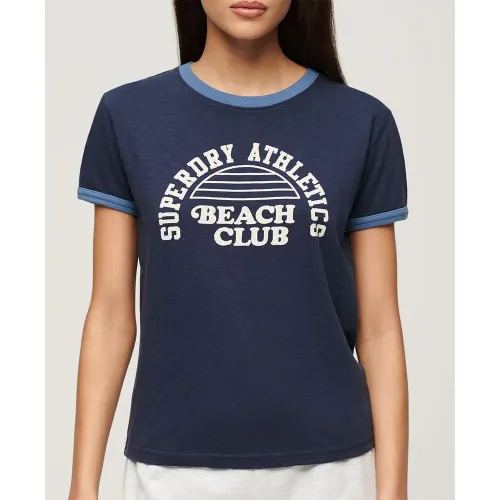슈퍼드라이 Beach 그래픽 Fitted Ringer 반팔 티셔츠 140587838