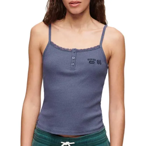 슈퍼드라이 Athletic 그래픽 Button Cami 나시 티셔츠 141112952