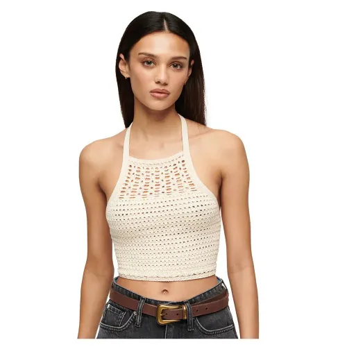 슈퍼드라이 Crop Halter Crochet 나시 상의 141113019