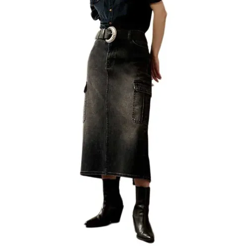 슈퍼드라이 데님 Cargo 포켓 Midi 스커트 141127698