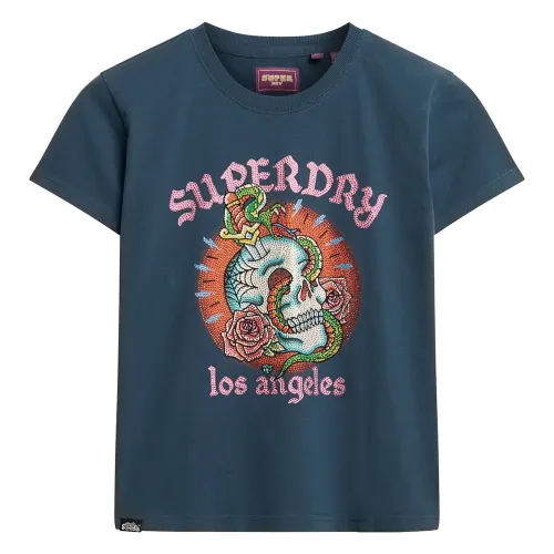 슈퍼드라이 Tattoo Rhinestone Fitted 반팔 티셔츠 141198301