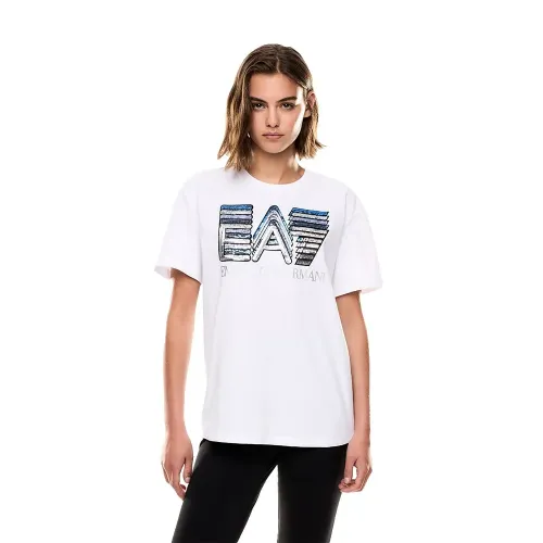 엠프리오 아르마니 Train Logo Series Maxi Logo Sequins Crossover 반팔 티셔츠 142174127