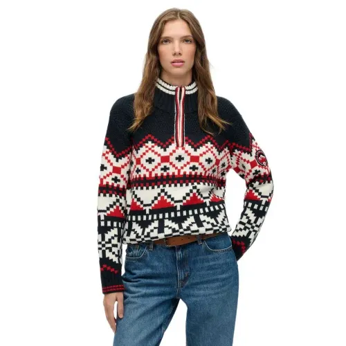 슈퍼드라이 Intarsia 하프 지퍼 스웨터 142369457