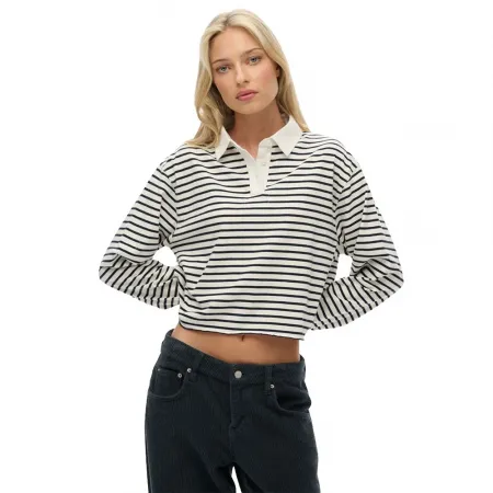 슈퍼드라이 Athletic 에센셜 Cropped Stripe Rugby 긴 소매 폴로 142797568