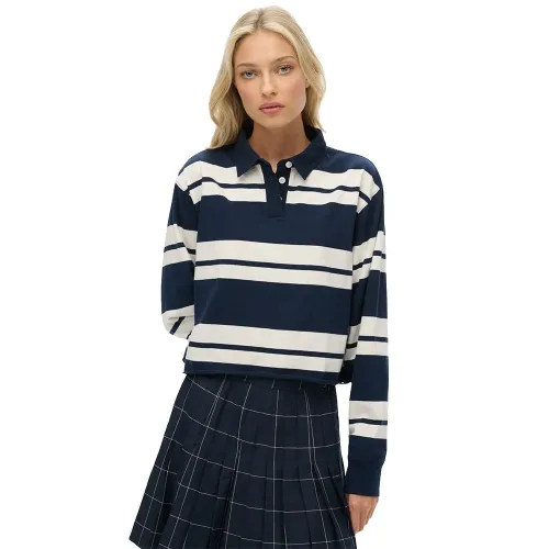 슈퍼드라이 Athletic 에센셜 Cropped Stripe Rugby 긴 소매 폴로 142797574