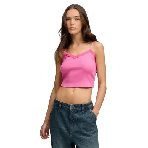 슈퍼드라이 에센셜 Lace Trim Crop Cami 나시 상의 143062993