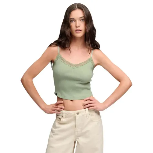 슈퍼드라이 에센셜 레이스 Trim Crop Cami 나시 상의 143062998