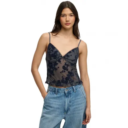 슈퍼드라이 Flocked 메쉬 Cami 나시 상의 143063013