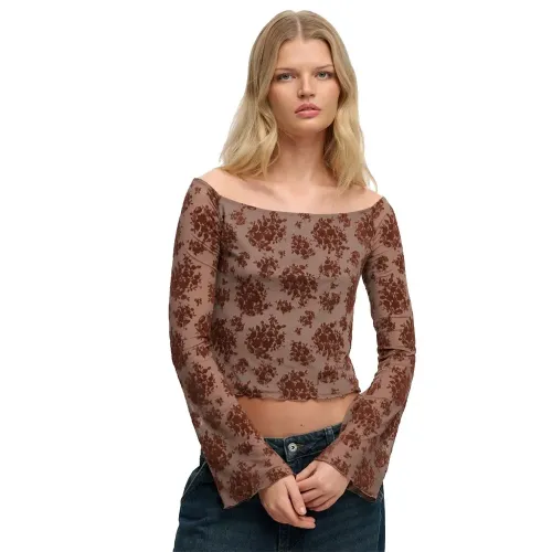 슈퍼드라이 Flocked 메쉬 긴팔 티셔츠 143063015