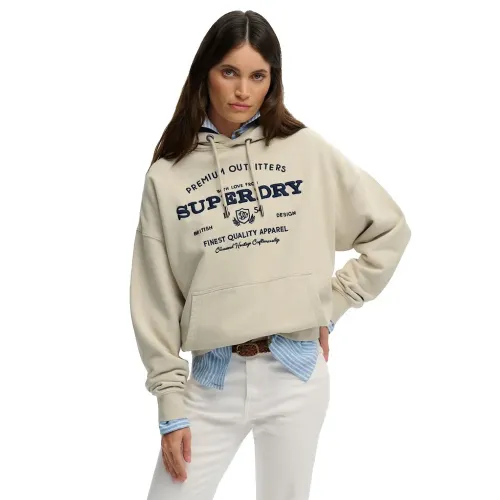 슈퍼드라이 Luxe 캐주얼 엠브로이더드 Relaxed 핏 후드티 143063021