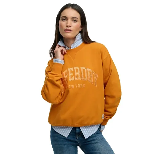 슈퍼드라이 Varsity Satin Applique Crew 스웨터 143124510