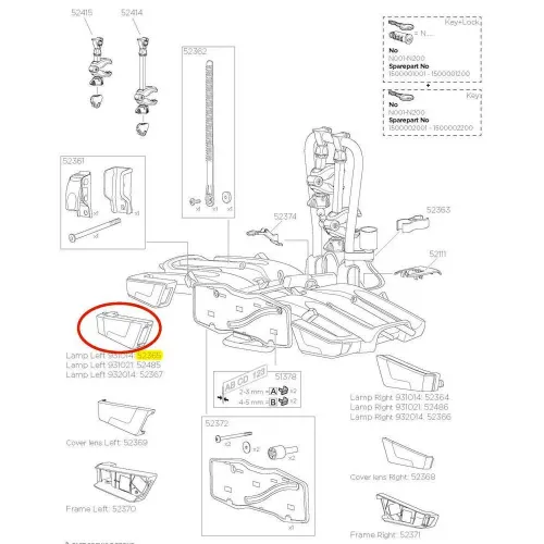 툴레 52365 Lamp 레프트 931/2/3/4 예비 부품 3136934667