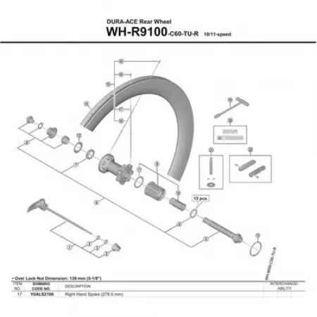 시마노 R9100 C60 튜블리스 뒤 오른쪽 스포크 3137149706