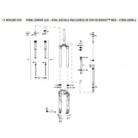 락샥 Lower Leg With Foil Decals Red Lyrik Flask 크라운/스티어러/업튜브 어셈블리 포크 3137670431