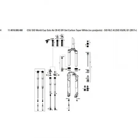 락샥 SID World Cup/RLC/XX/RL 29in 42 Offset Solo Air Carbon Taper 크라운/스티어러/업튜브 어셈블리 포크 3137782417