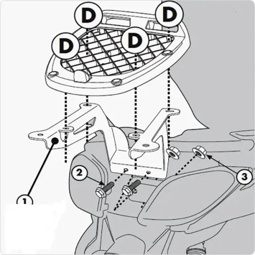 기비 Monolock MBK Skycruiser 125&야마하 X-Max 125/250 탑 케이스 후면 피팅 4138106712