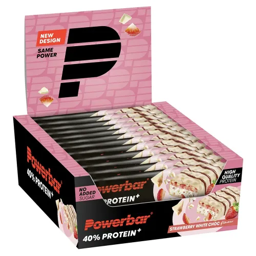 파워바 40% Protein+ Crisps 40g 단백질 바 상자 화이트 초코 & 딸기 12 단위 7141046826